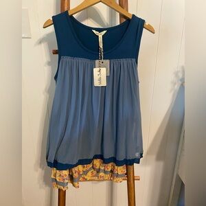 Matilda Jane Floral High-Low shirt in Blue and Yellow